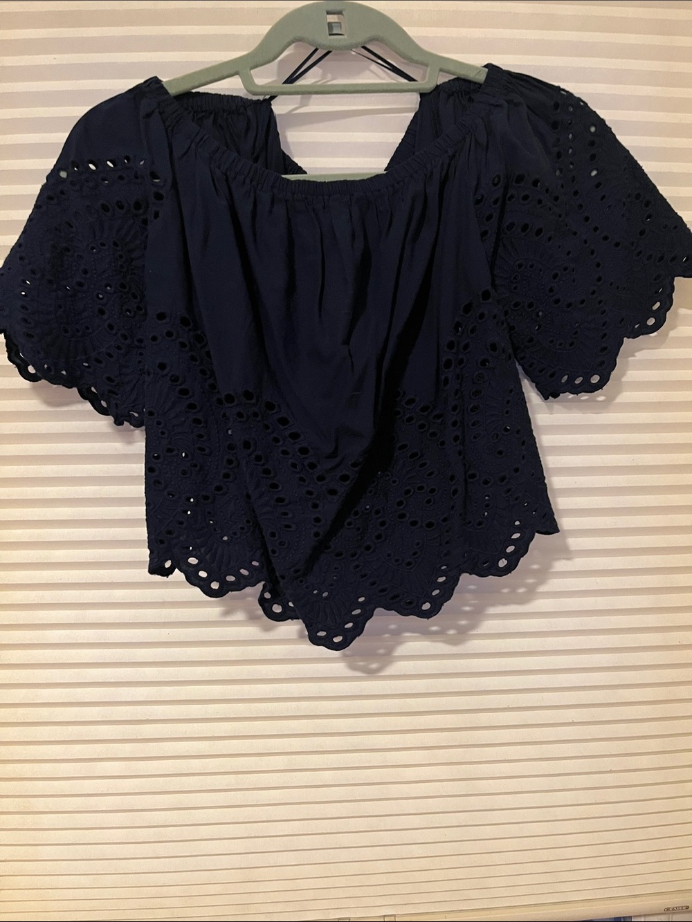 Abercrombie & Fitch Navy Eyelet Off-Shoulder Crop Top